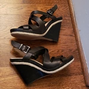Black leather wedge